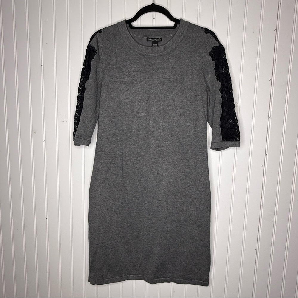 Esperanza Fitted Knit Dress with Black Lace Sleeves Size XL